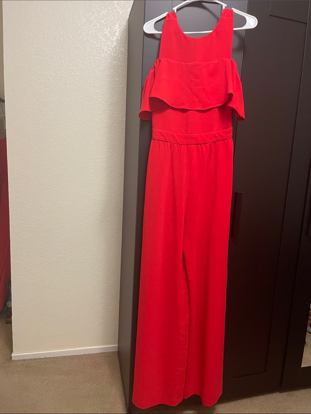 Red Off-Shoulder Wide-Leg Jumpsuit